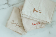 Load image into Gallery viewer, Hand embroidered Hand dyed Organic cotton Kitchen Towel