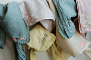 Hand embroidered organic cotton bandana -  CIAO