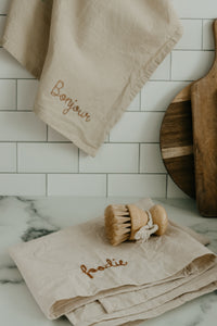 Hand embroidered Hand dyed Organic cotton Kitchen Towel 