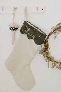 retro Christmas sock- Hand embroidered Personalized Handmade Christmas stocking