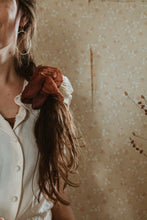 Load image into Gallery viewer, Plant dyed silk organza bow and Scrunchy
