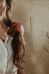 Plant dyed silk organza bow and Scrunchy
