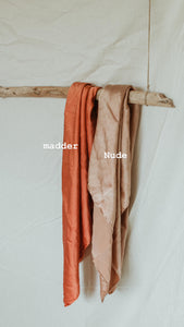 Naturally dyed charmeuse silk scarf