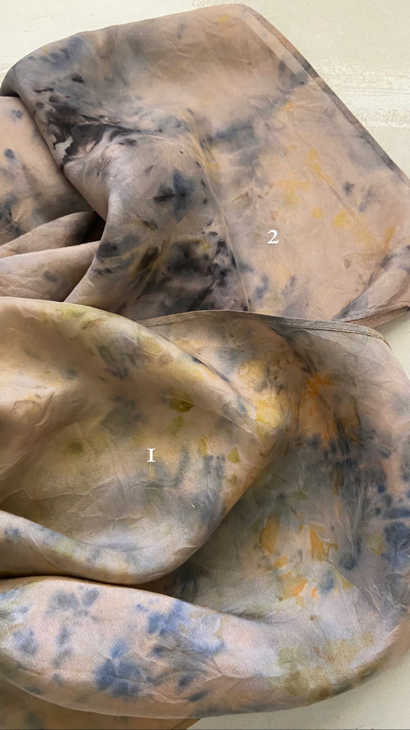 Bundle Dyed Silk scarves - Eco printed with natural dyes