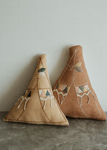 Load image into Gallery viewer, Plant dyed Hand embroidered teepee cushion - Nursery decor
