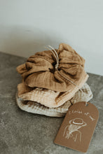 Load image into Gallery viewer, Plastic free Scrunchy set - Plant dyed organic cotton
