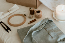 Load image into Gallery viewer, Hand embroidered, plant dyed tote bag
